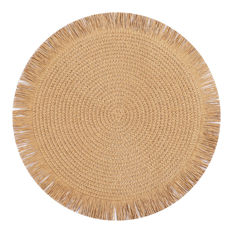 Round Fringed Braided Paper Placemats Boho Style Heat Resistant Table Mats for Dining