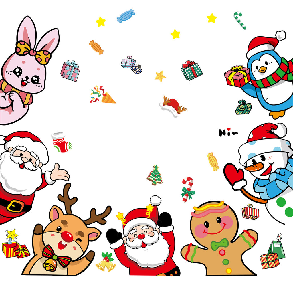 Santa Reindeer Snowman Christmas Window Stickers, Snowflake Ball Static Cling Glass Decor