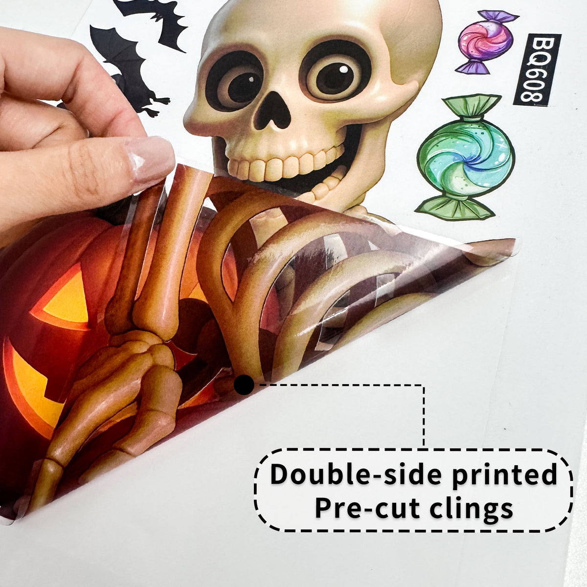 Halloween Funny Skull Pumpkin Bat Static Cling Glass Stickers, Creative Party Decoration Decals