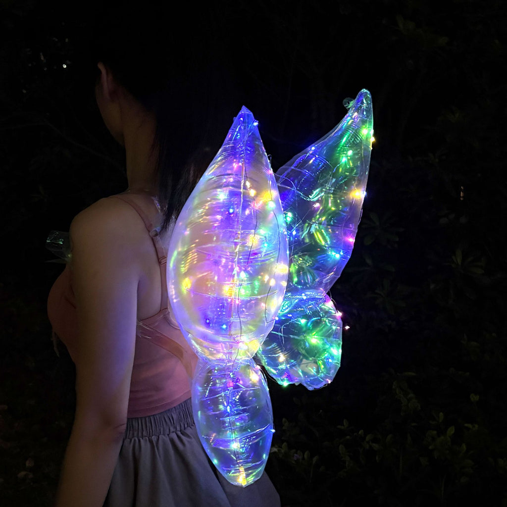 Glowing Butterfly Wing Balloon Kids Back Accessory Light Up Transparent Colorful Party Gift