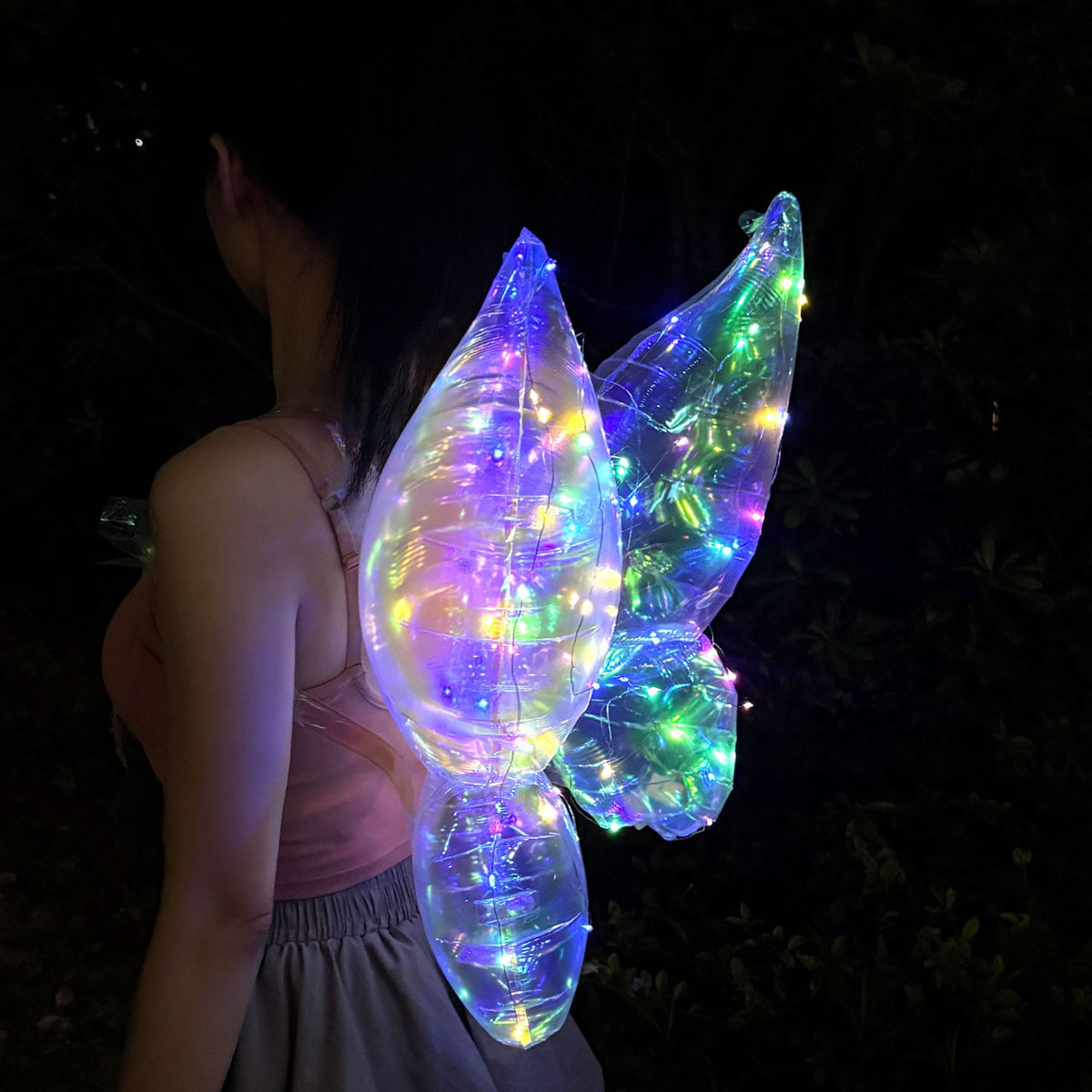Glowing Butterfly Wing Balloon Kids Back Accessory Light Up Transparent Colorful Party Gift