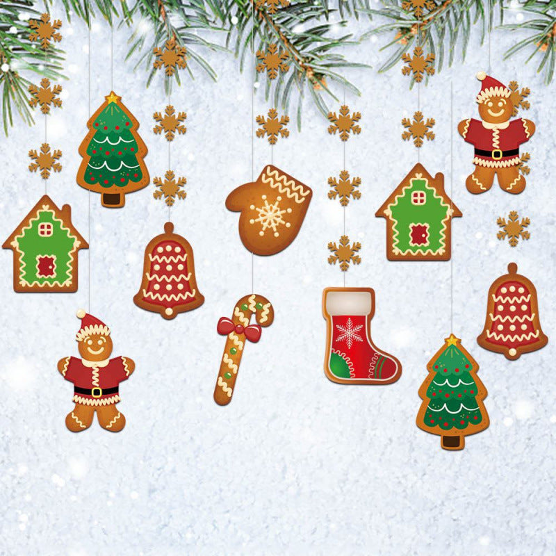 Snowflake Gingerbread Man Christmas Hanging Ornaments, Ceiling Hanging Decorations for Winter Party