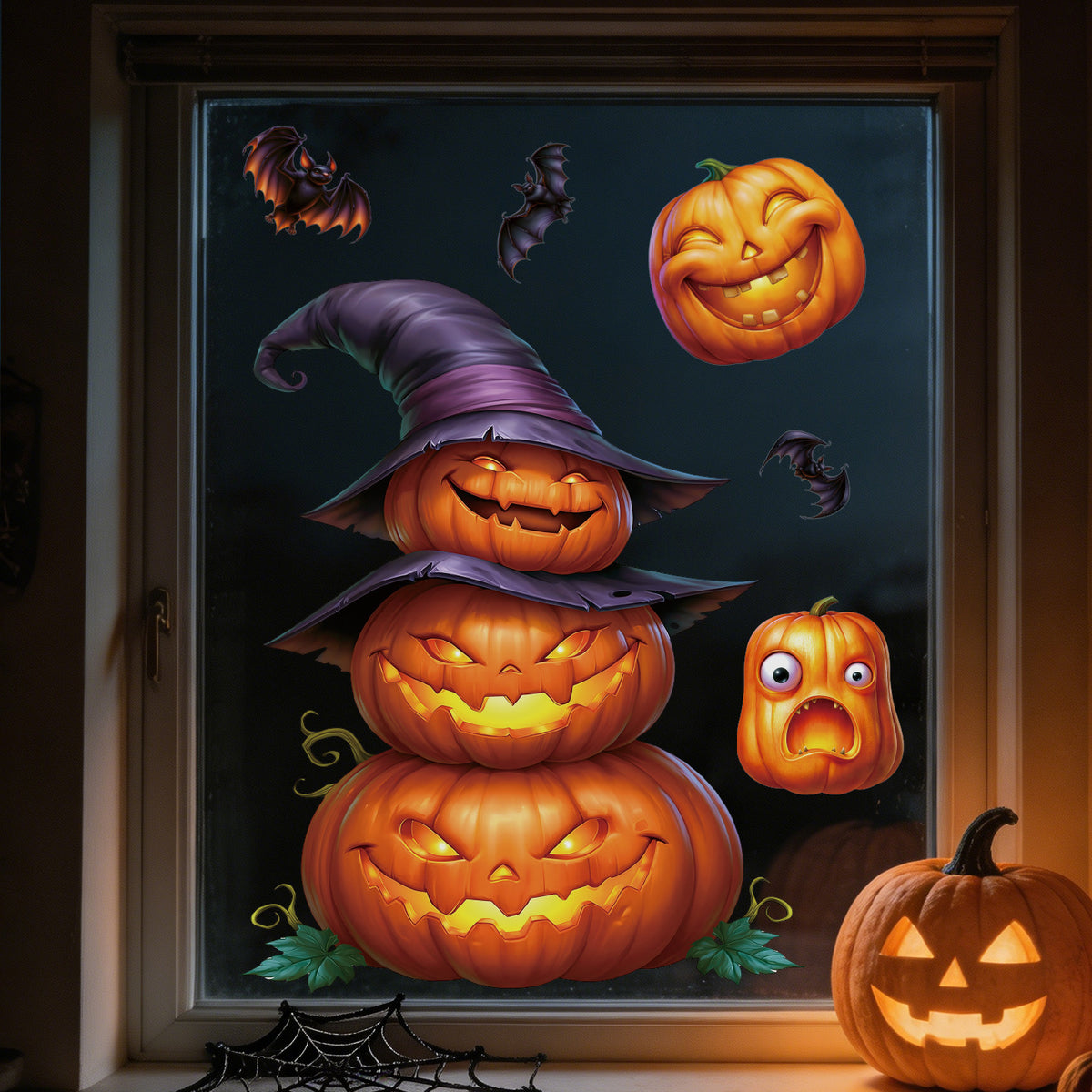 Halloween Pumpkin Lantern Window Clings, Black Cat Ghost Static Glass Decorations
