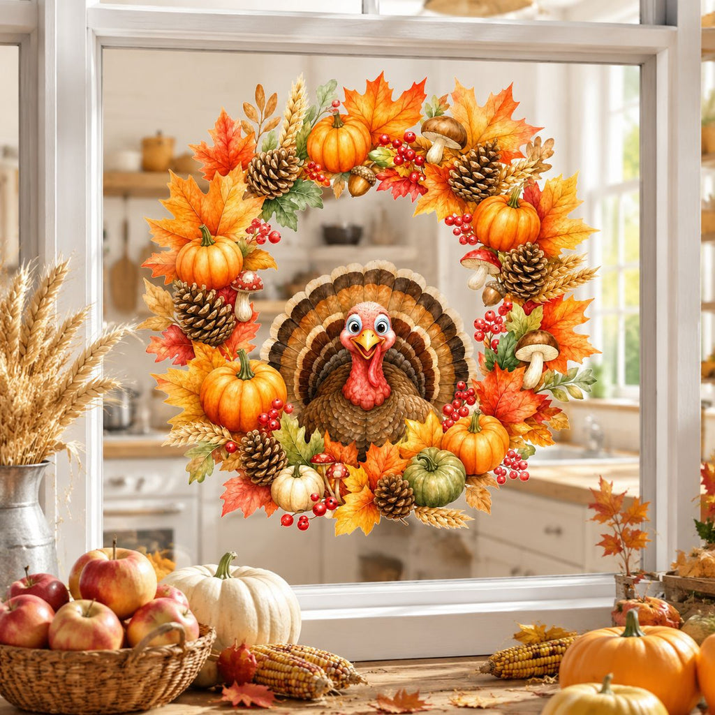 Thanksgiving Maple Leaf Turkey Wall Stickers PVC Window Clings Fall Home Glass Decor