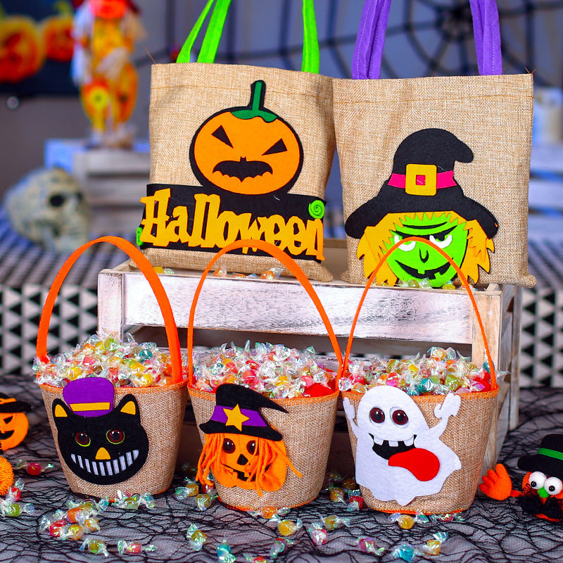 Halloween Pumpkin Candy Bags for Kids, Trick or Treat Tote Party Favor
