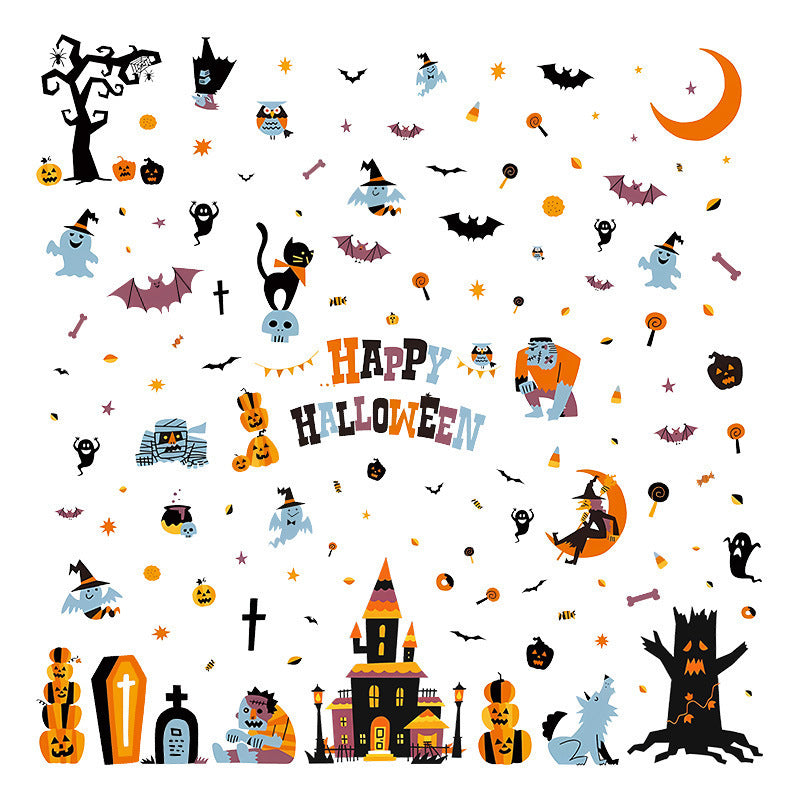 Halloween Witch Zombie Static Cling Window Stickers, PVC Removable Decorations For Bedroom Windows