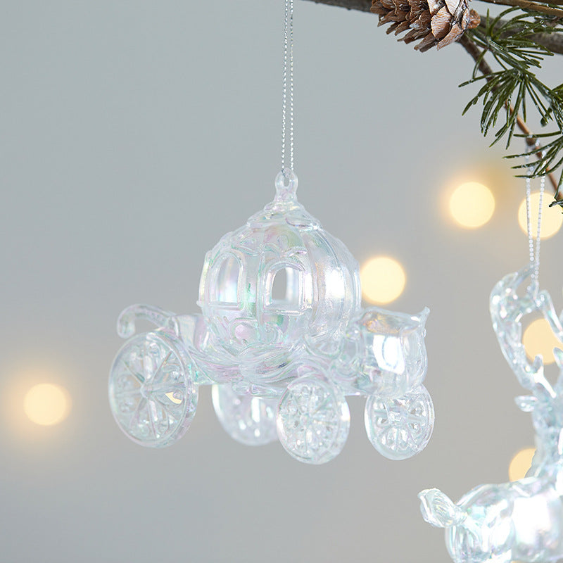 Acrylic Rainbow Snowflake Christmas Tree Ornaments, Transparent Bell Crown Hanging Decor