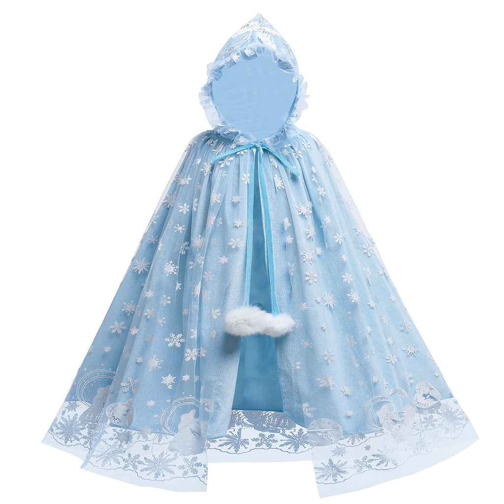 Kids Winter Princess Cape Cloak, Girls Snow Queen Style Shoulder Wrap for Christmas