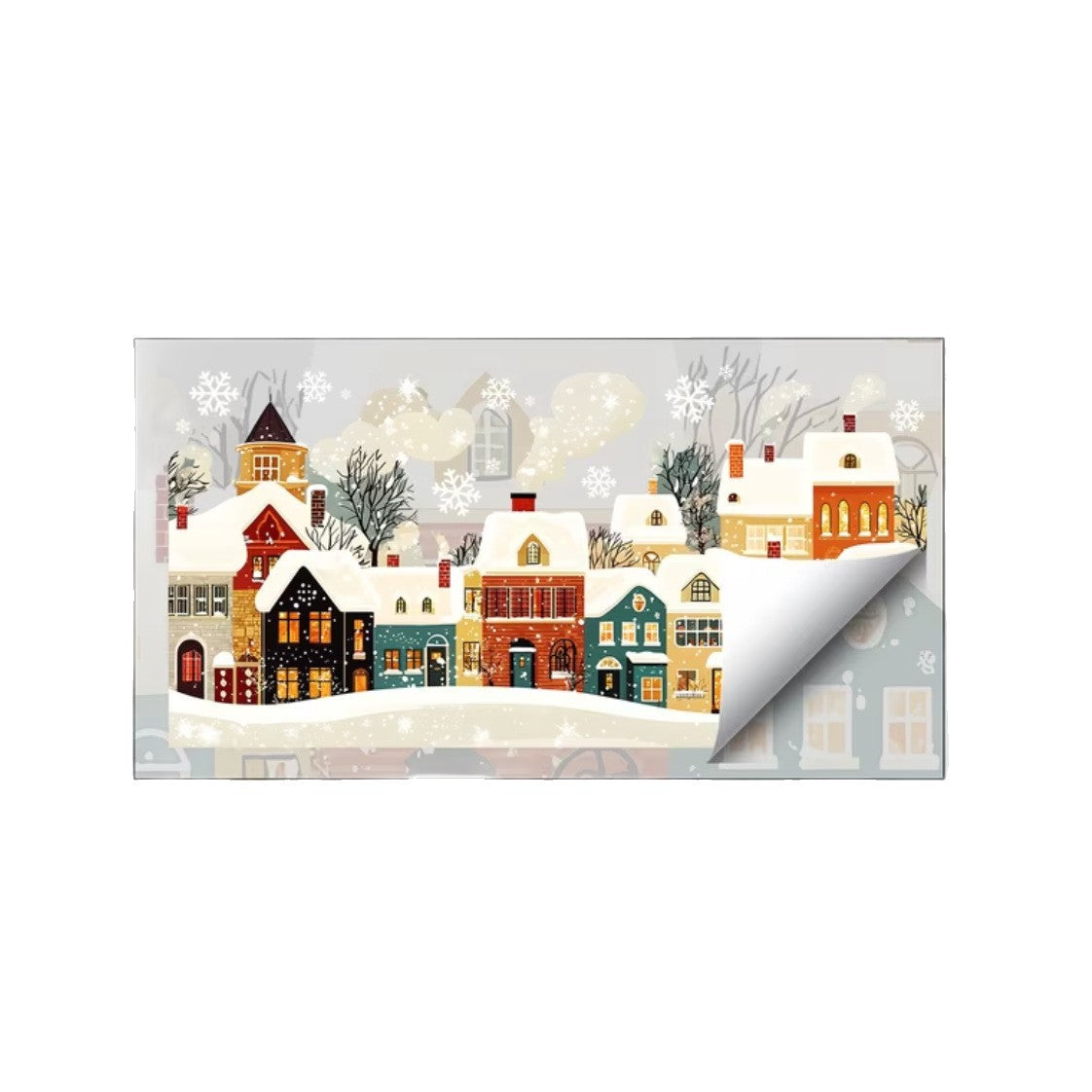 Christmas Village Snow Scene Window Stickers, European Town Static Cling for Home Storefront Glass