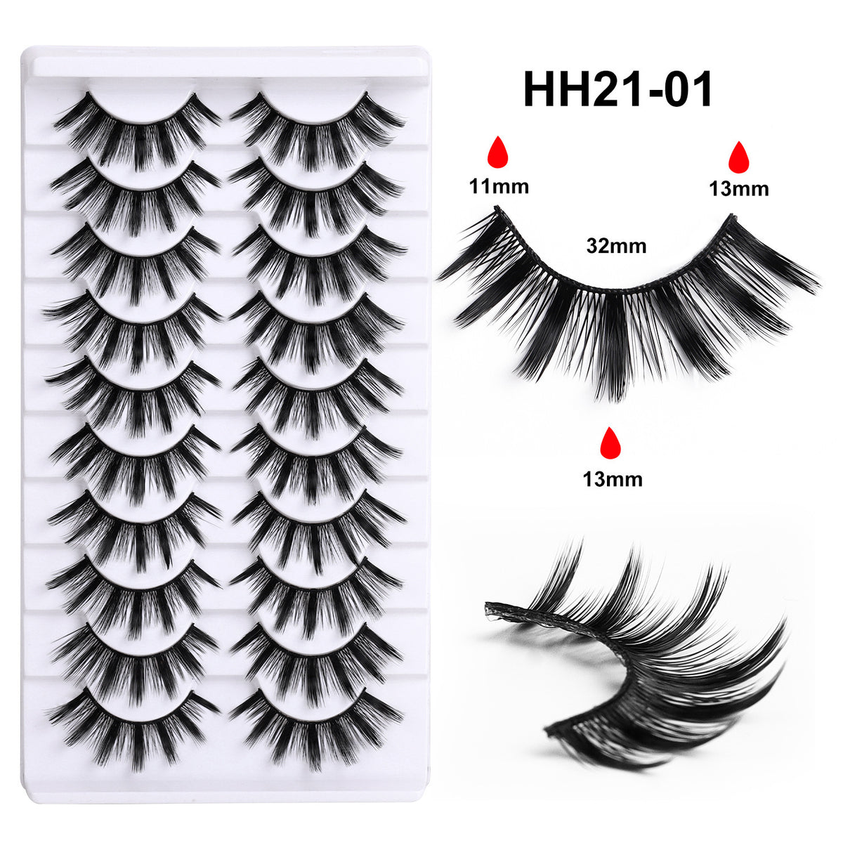 10 Pairs Hard Band False Eyelashes, Comic Doll Little Devil Cluster Lashes for Women