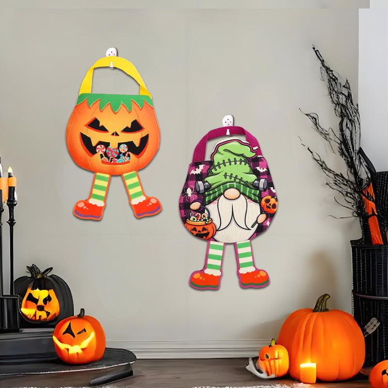 Halloween Non Woven Candy Bags For Kids, Cartoon Pumpkin Gnome Printed Treat Tote Bags