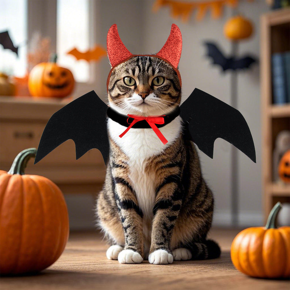 Halloween Pet Devil Horn and Bat Wing Costume Set, 2 Piece Pet Dress Up