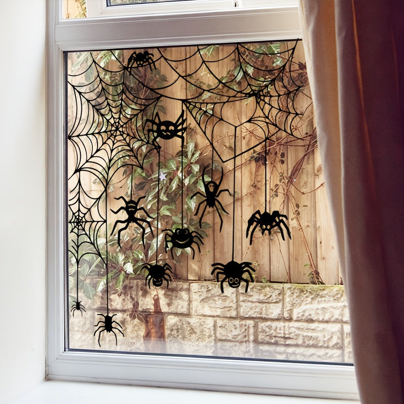 Halloween Spider Web Window Clings, Black Spooky Glass Static Stickers