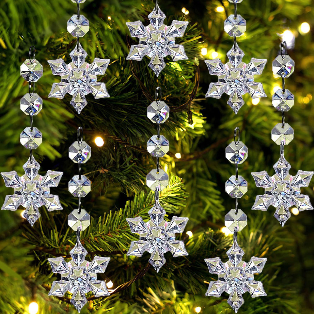 18 Pack Acrylic Christmas Tree Ornaments Set, Snowflake and Icicle Hanging Decorations