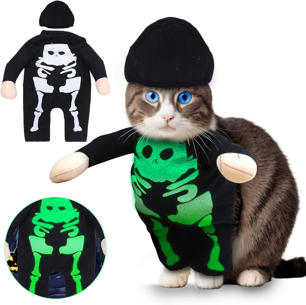 Glow in the Dark Skeleton Pet Costume, Funny Upright Halloween Outfit for Dogs