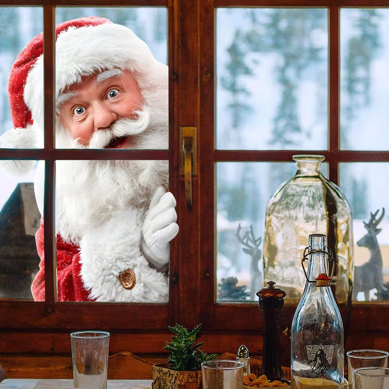 Double Sided Santa Christmas Window Stickers, Holiday Glass Decals for Living Room Decor