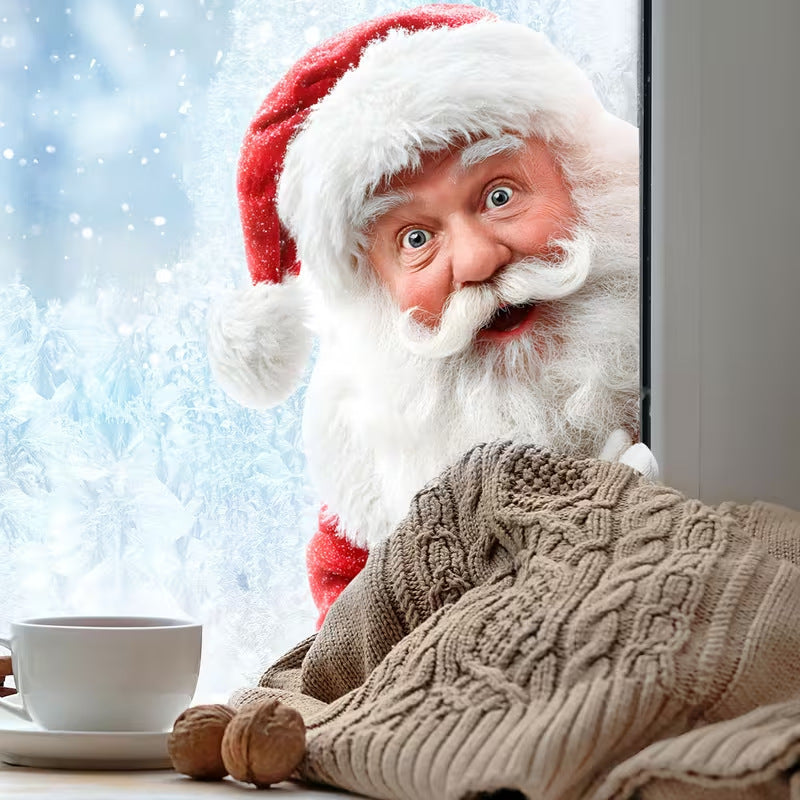 Double Sided Santa Christmas Window Stickers, Holiday Glass Decals for Living Room Decor