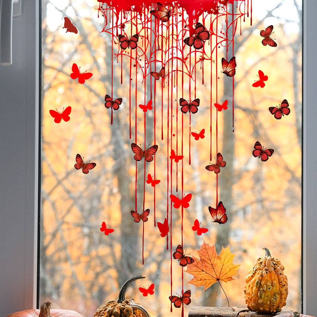 Halloween Bloody Spider Web Bat Butterfly Window Clings, Double Sided Glass Decals