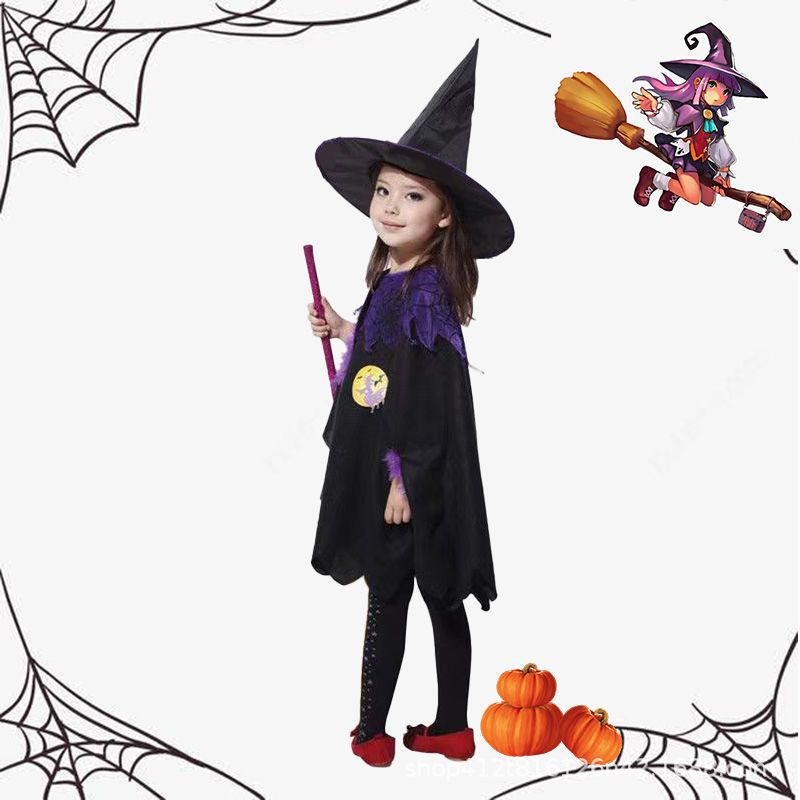 Halloween Kids Witch Cape Costume, Little Witch Cosplay Outfit for Boys and Girls