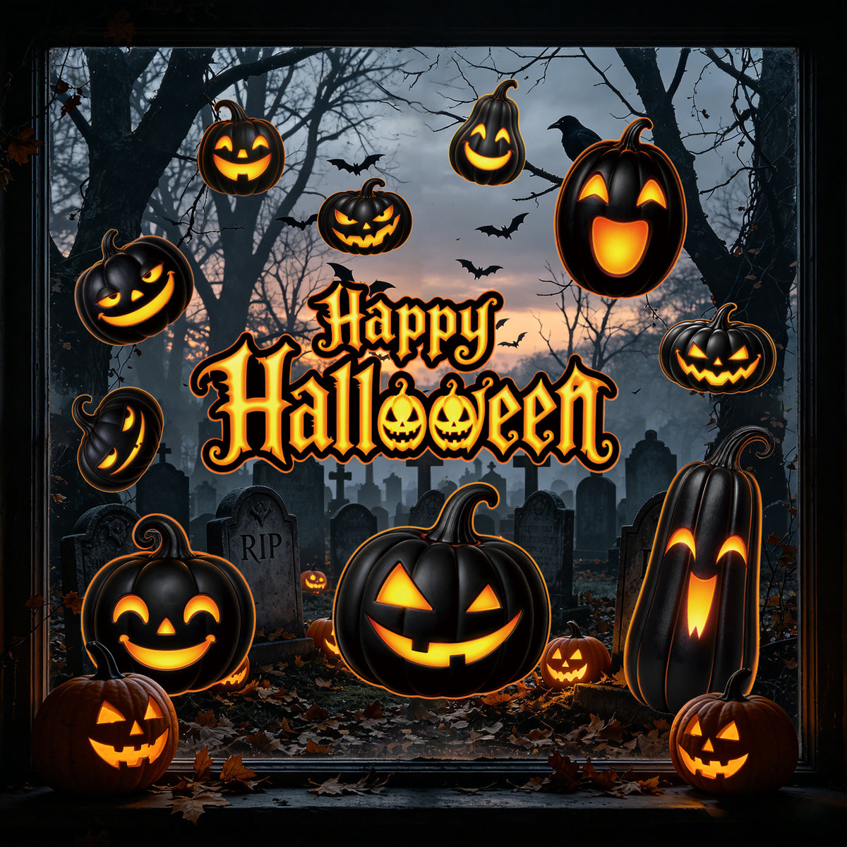 Cartoon Jack O Lantern Static Cling Sticker, Removable Halloween Window Decal For Home And Storefront