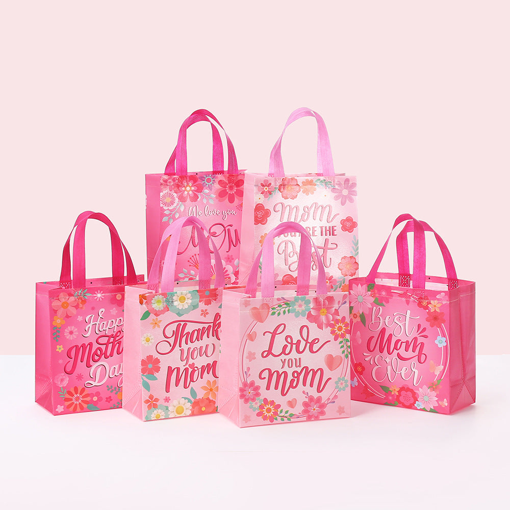 Pink Letter Print Tote Bag Non Woven Waterproof Gift Bag Mother's Day Thanksgiving Packaging