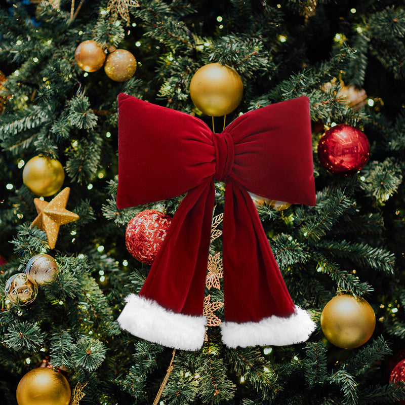 Plush Bow Christmas Ornaments, Festive Holiday Scene Decorations for Mall Store Display