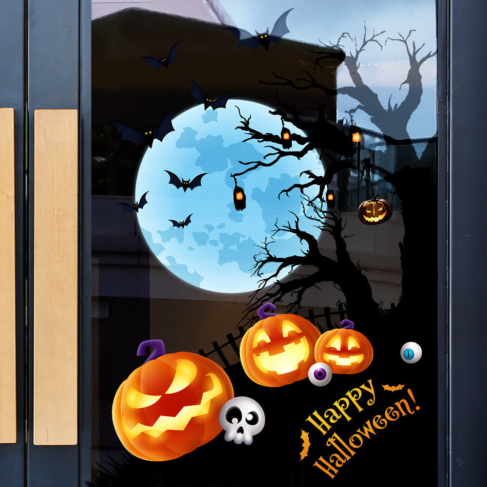 Halloween Pumpkin Ghost Witch Skull Static Cling Stickers, Storefront Window Glass Decals