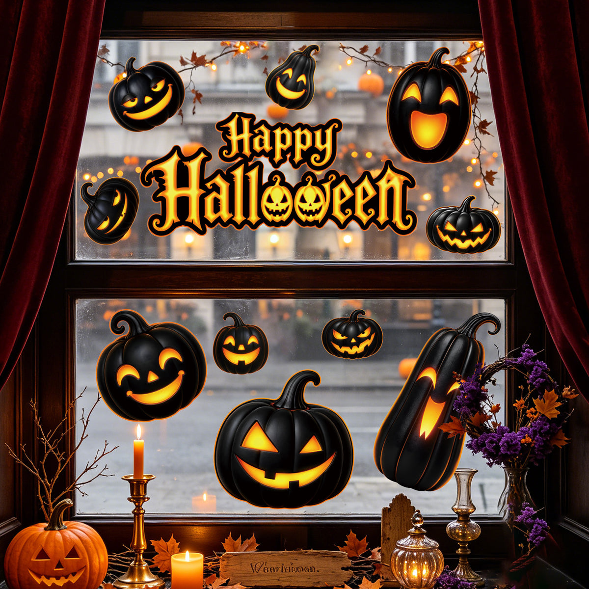 Cartoon Jack O Lantern Static Cling Sticker, Removable Halloween Window Decal For Home And Storefront