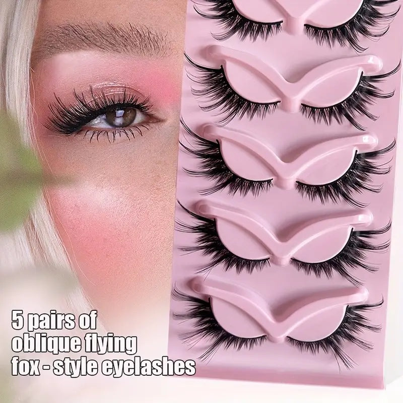 Cat Eye Wispy False Lashes 5 Pairs Fox Eye Style Long Volume Natural Look Fake Eyelashes