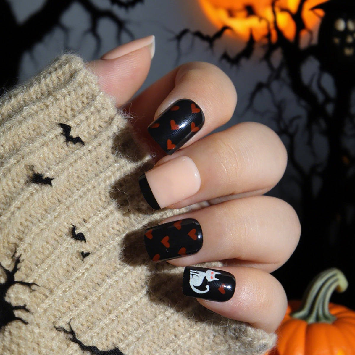 Halloween Press On Nails Set, Spooky False Nail Art for Party