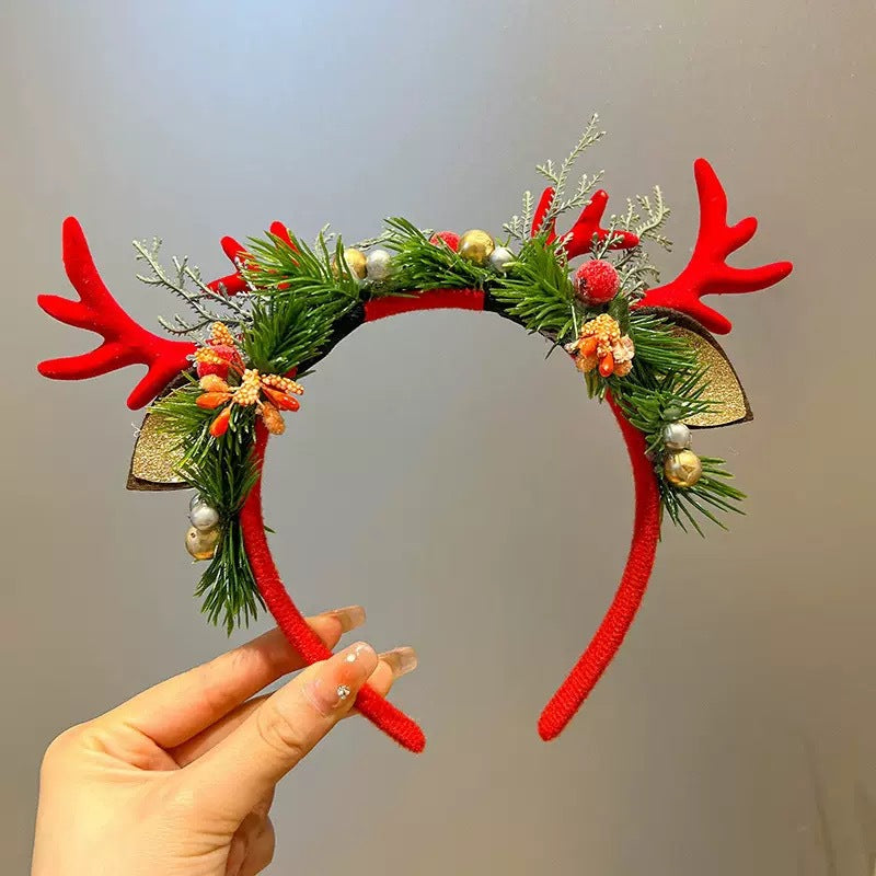 Reindeer Antler Headband for Girls, Santa Photo Prop Non Slip Christmas Hair Accessory