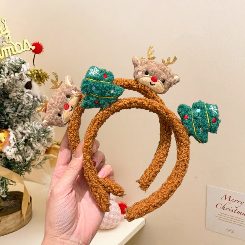 Plush Santa Reindeer Headband for Girls, Cute Christmas Hair Accessory Kids Holiday Costume