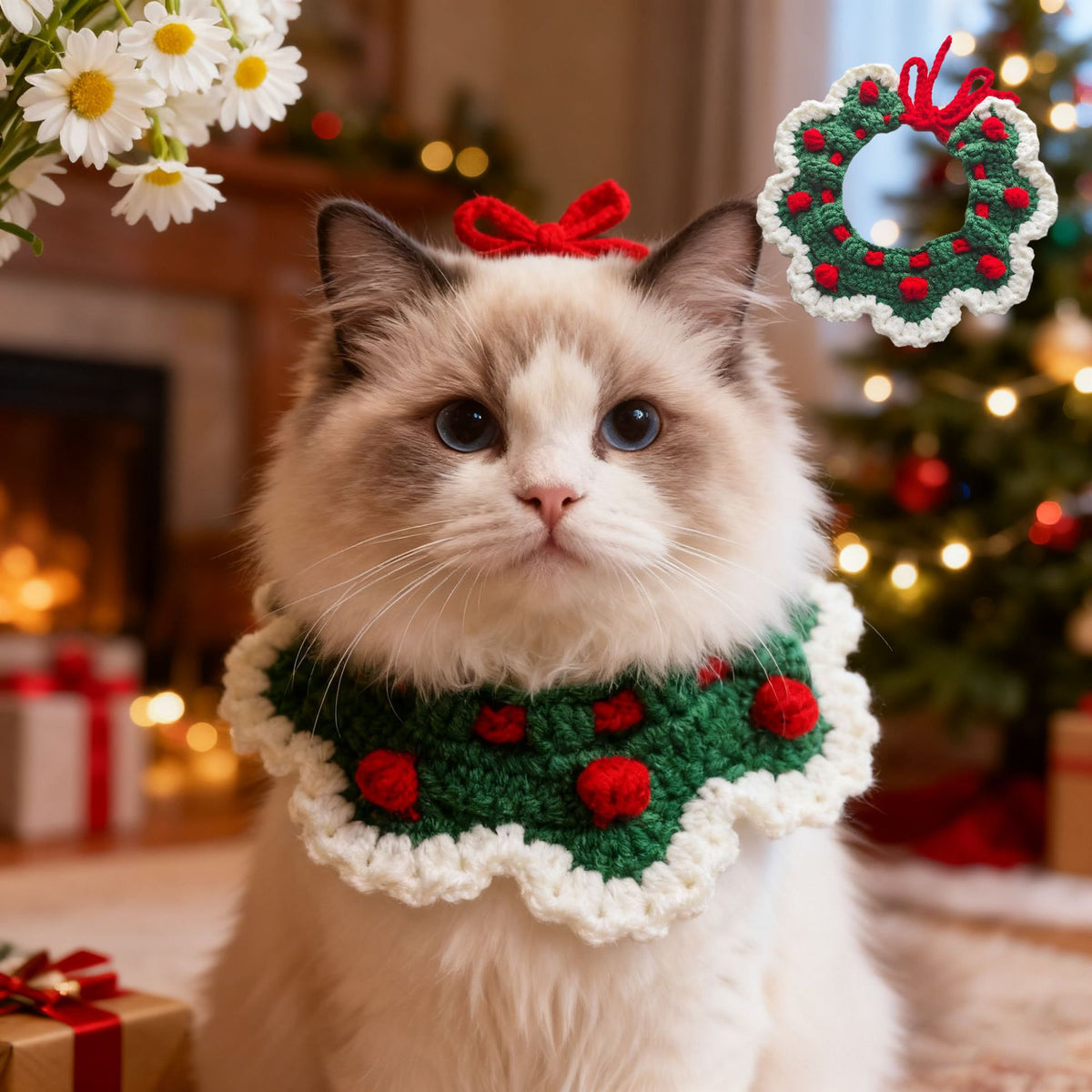 Christmas Knitted Pet Snood Scarf Bib Cat Dog Winter Warm Holiday Pet Accessories