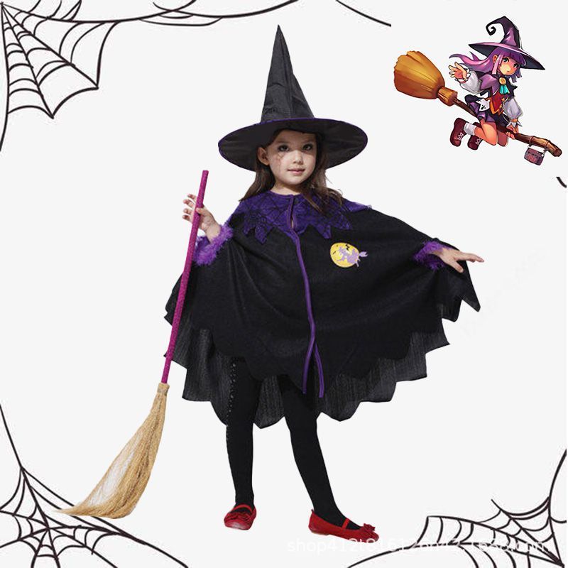 Halloween Kids Witch Cape Costume, Little Witch Cosplay Outfit for Boys and Girls