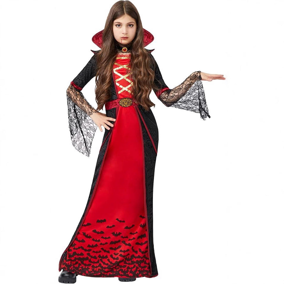 Halloween Girl Vampire Dress Costume, Kids Cosplay Party Outfit