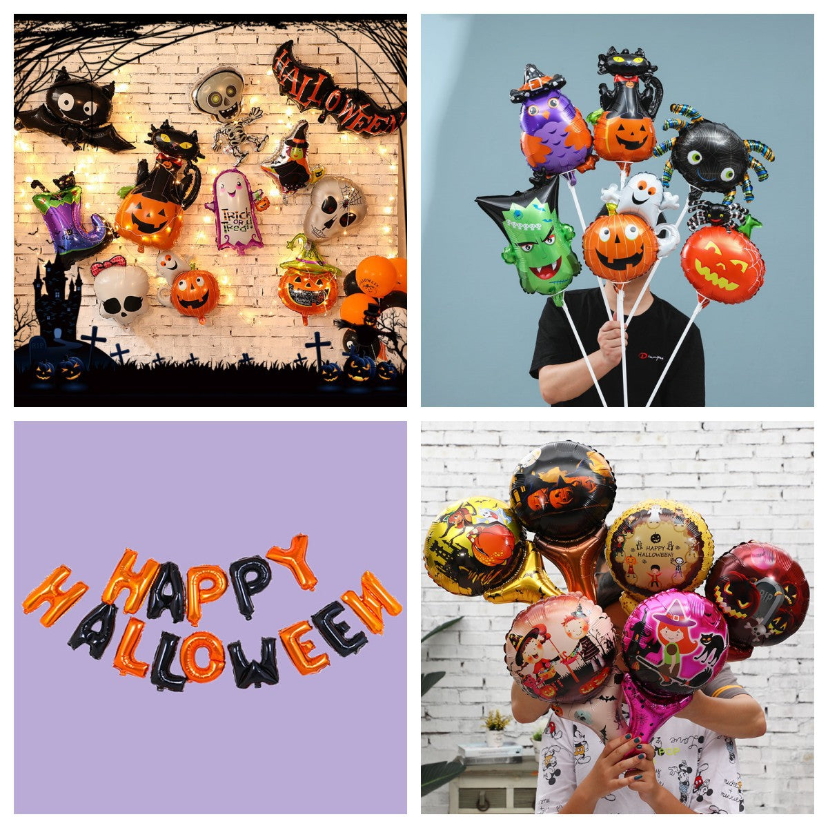 Halloween Letter Foil Balloons, Large Pumpkin Ghost Wrist and Table Decor Balloons