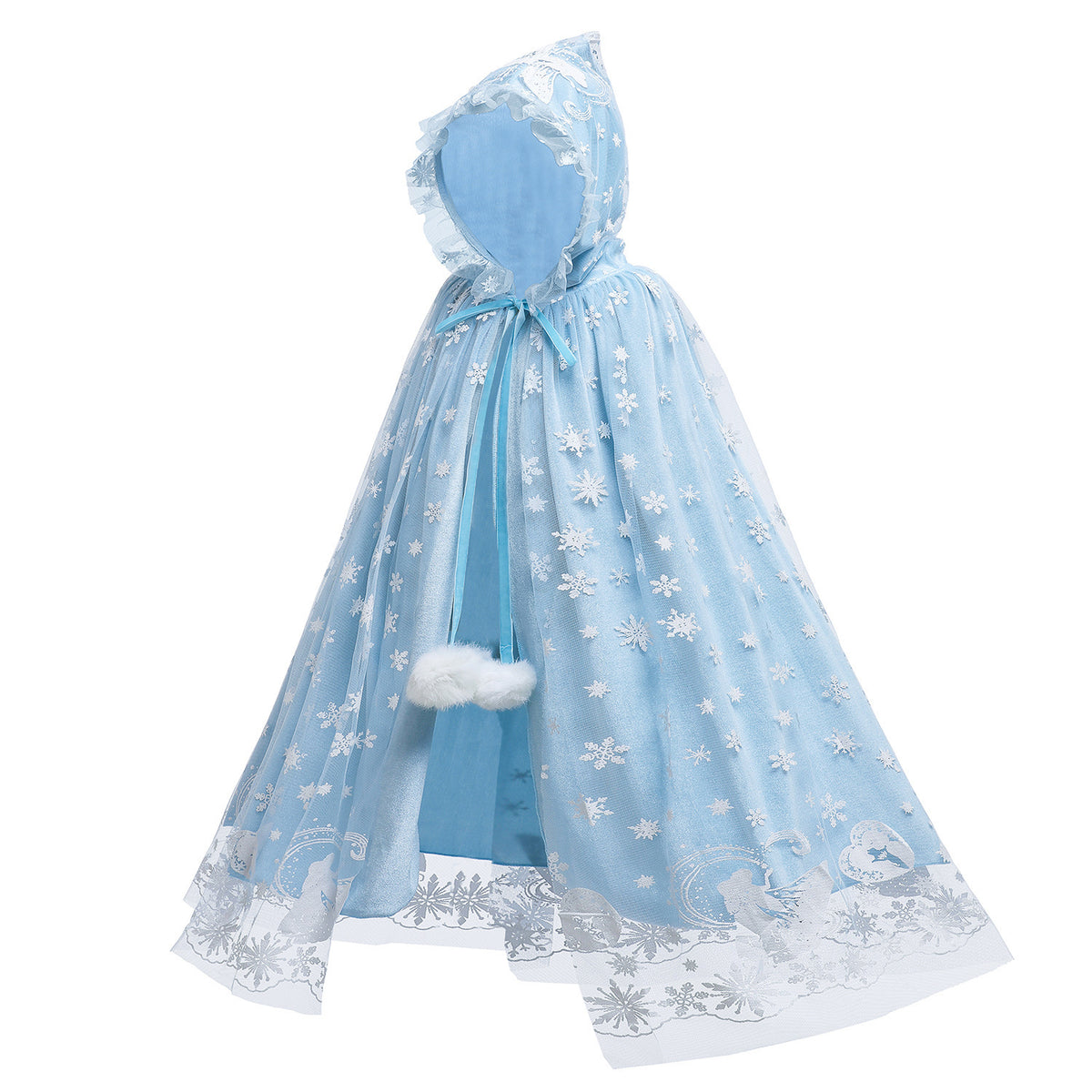 Kids Winter Princess Cape Cloak, Girls Snow Queen Style Shoulder Wrap for Christmas