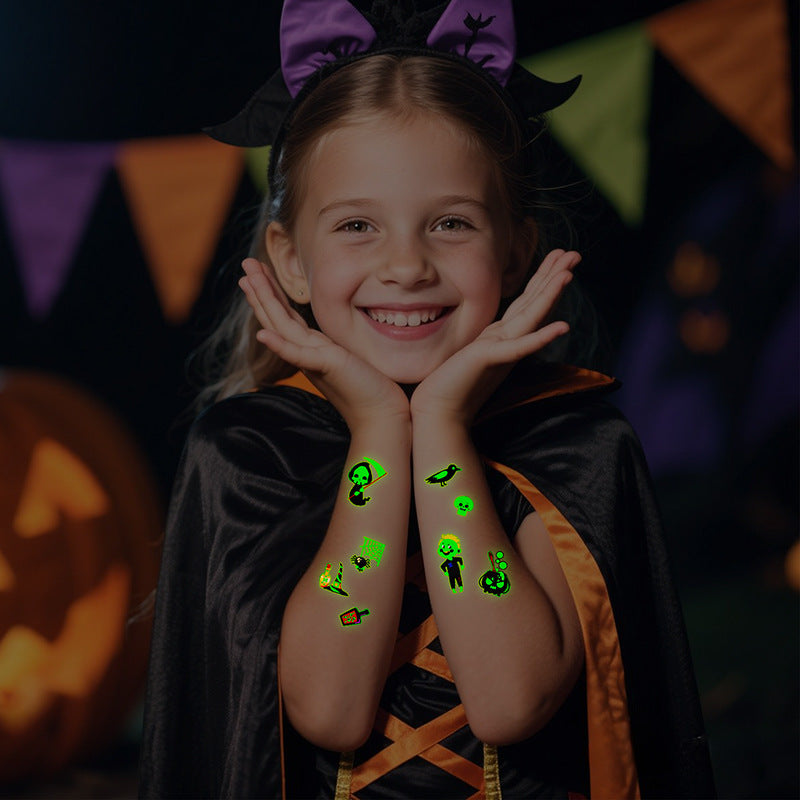 Halloween Glow in the Dark Temporary Tattoo Stickers, Cartoon Face Body Art for Kids
