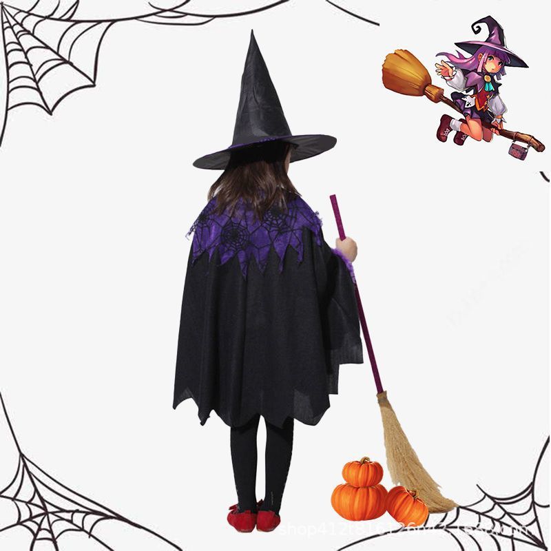 Halloween Kids Witch Cape Costume, Little Witch Cosplay Outfit for Boys and Girls