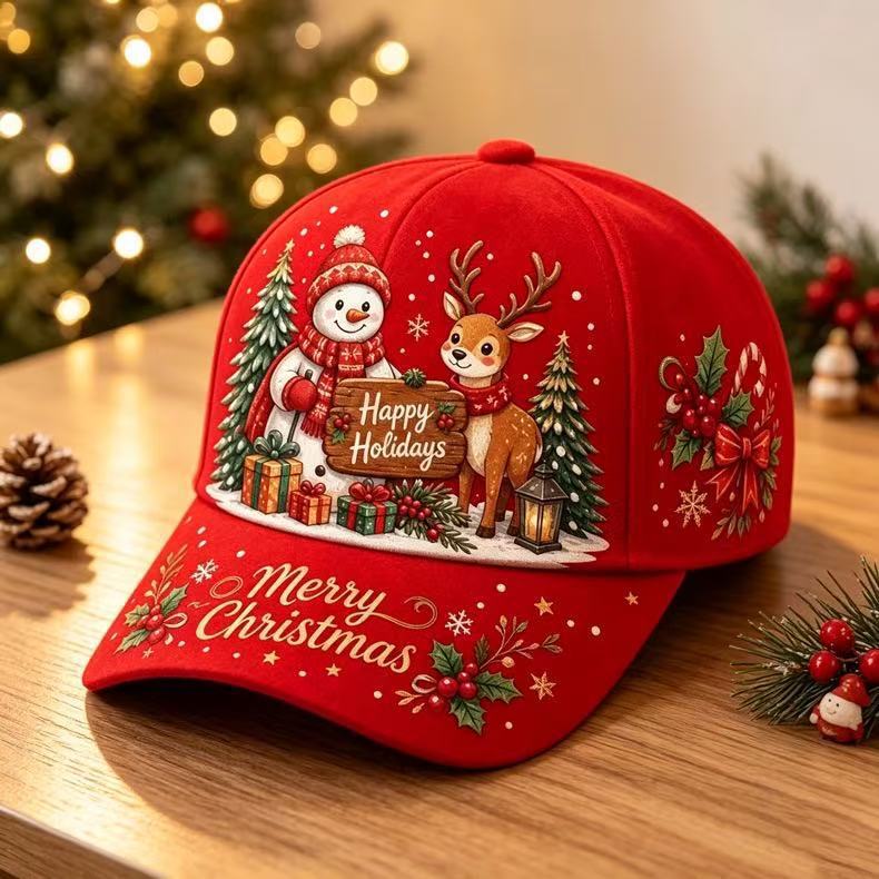 3D Digital Print Christmas Baseball Cap, Santa Reindeer Snapback Party Hat for Holiday