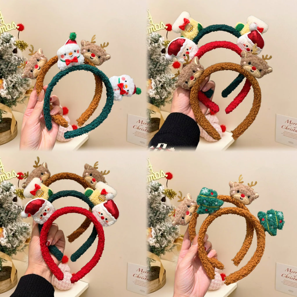 Plush Santa Reindeer Headband for Girls, Cute Christmas Hair Accessory Kids Holiday Costume
