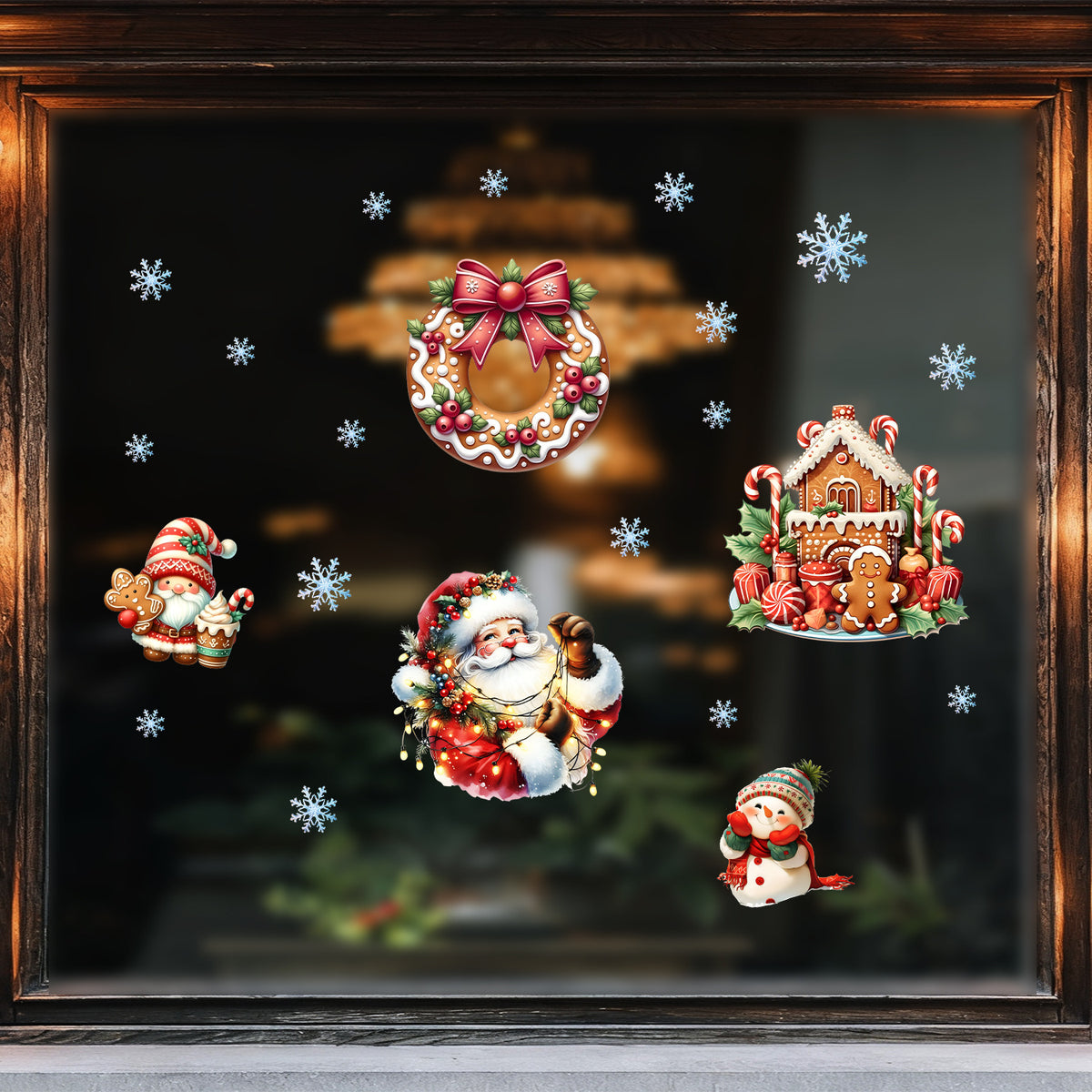 Gingerbread Christmas Static Window Clings, Holiday Glass Decorations for Living Room