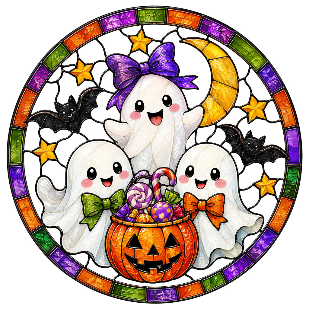 Halloween Pumpkin Ghost Window Clings, Iridescent Holographic Glass Stickers