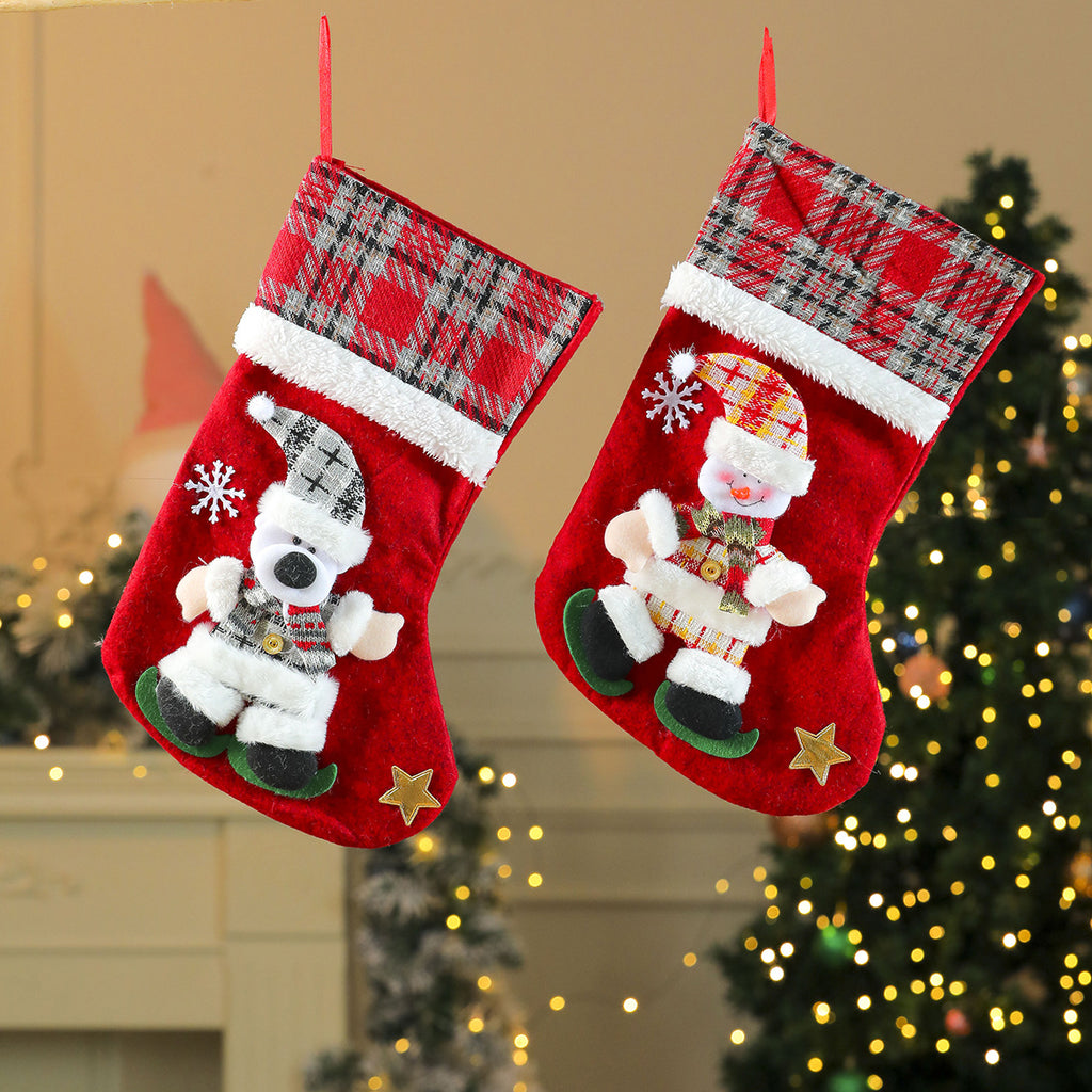 Large 3D Plush Character Christmas Stockings, Kids Gift Candy Bag Holiday Decorations