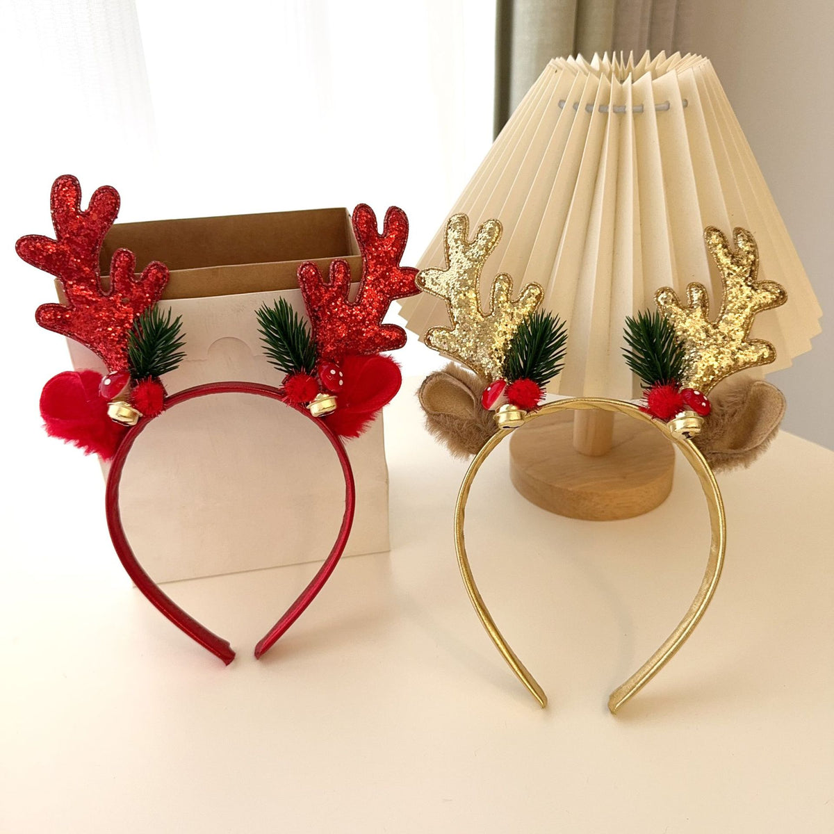 Reindeer Antler Bell Glitter Headband, Christmas Party Hair Hoop for Adults and Kids