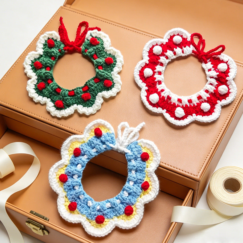 Christmas Knitted Pet Collar Cat Dog Neck Scarf Bow Tie Bib Winter Warm Pet Accessories