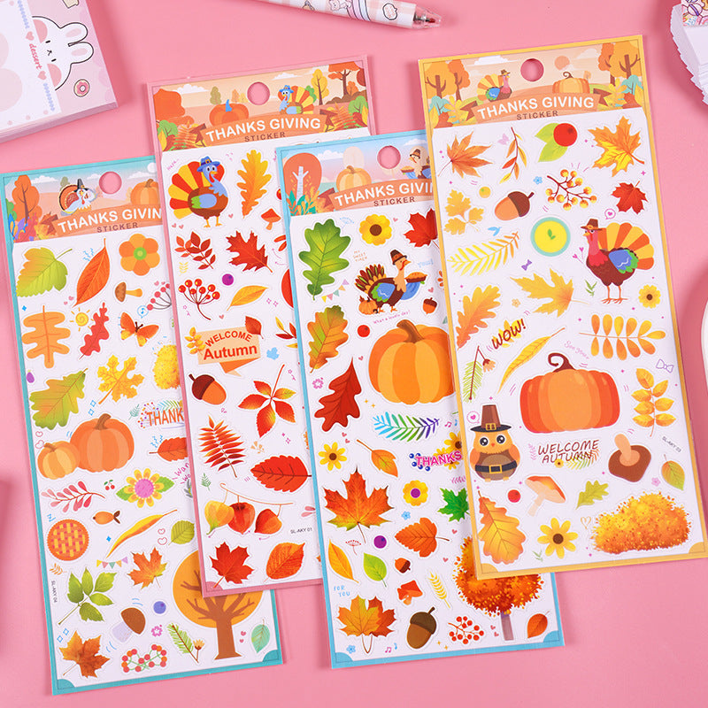 Thanksgiving Fall Maple Leaf Turkey Stickers for Kids Cartoon Holiday Decorative Sticker Pack