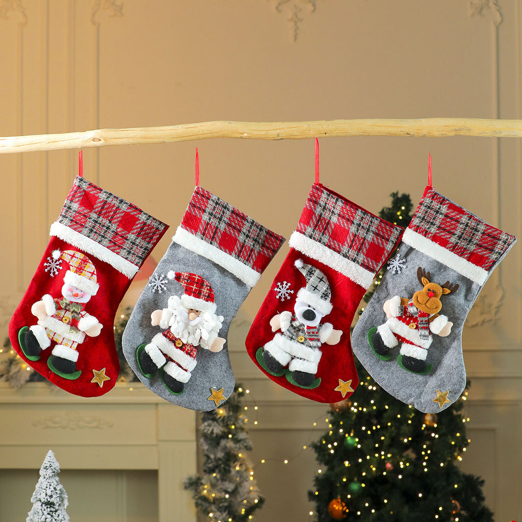 Large 3D Plush Character Christmas Stockings, Kids Gift Candy Bag Holiday Decorations