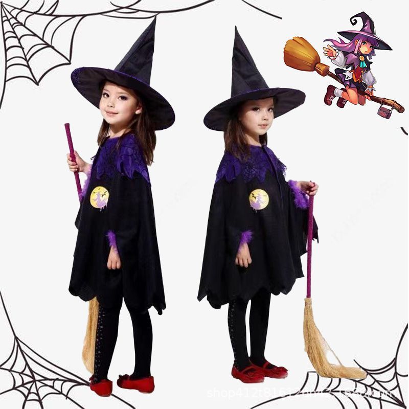 Halloween Kids Witch Cape Costume, Little Witch Cosplay Outfit for Boys and Girls