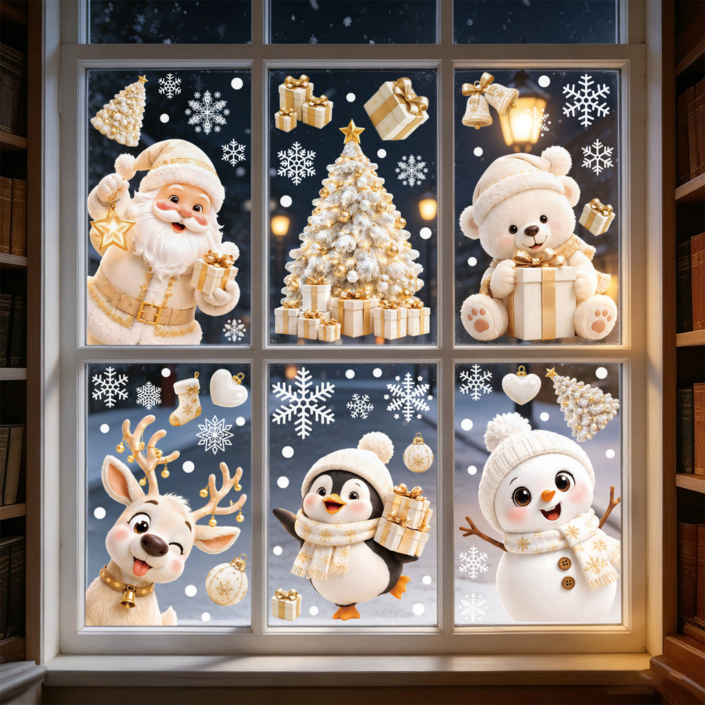 Christmas Window Clings Santa Snowflake Static Sticker Double Sided Removable Glass Decor